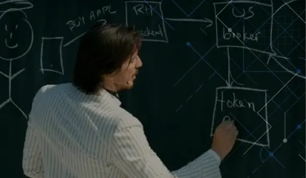 Robinhood CEO Vlad Tenev presenting market structure diagram - Robinhood unveils plan to break Wall Street's IPO cartel