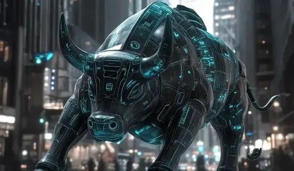 Cybernetic bull representing intelligent infrastructure investment - The People's Portfolio