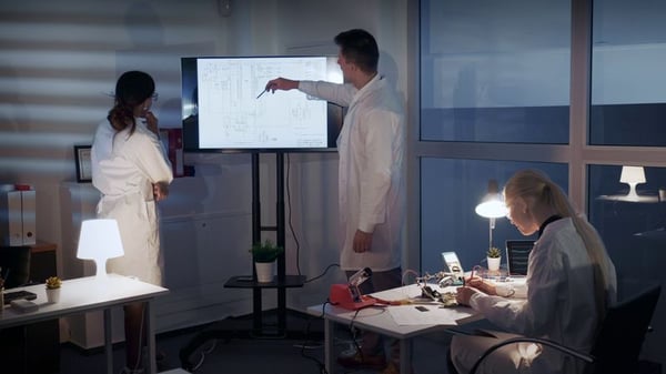 Engineers discussing product development